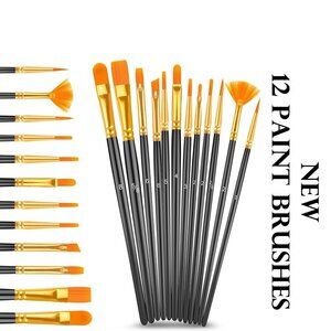 New 12 Paint Brushes Art Supplies Arts and Crafts for Acrylic Watercolor Paints